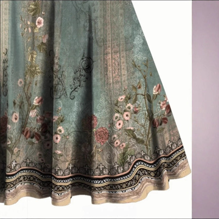 Damen A-Linien Kleid mit floralem Design und Zierknöpfen Drune