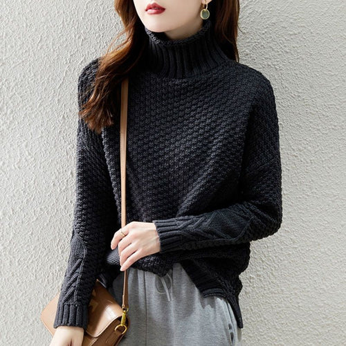 Damen Grobstrickpullover mit hohem Kragen und strukturiertem Design Drune