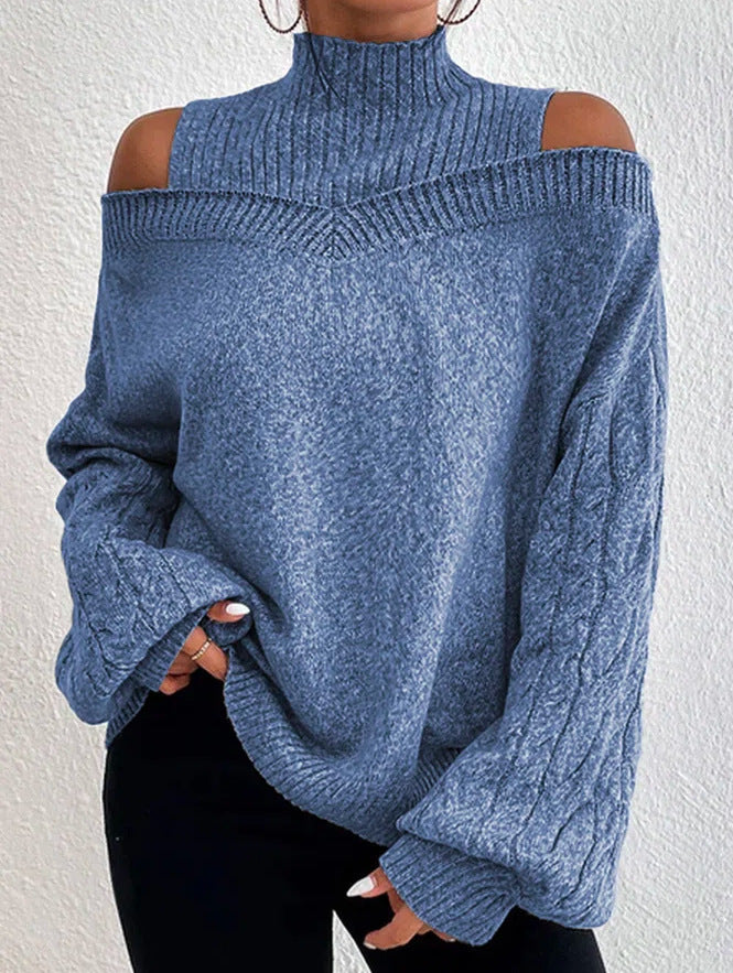 Damen Pullover mit schulterfreien Ärmeln und hohem Kragen Drune
