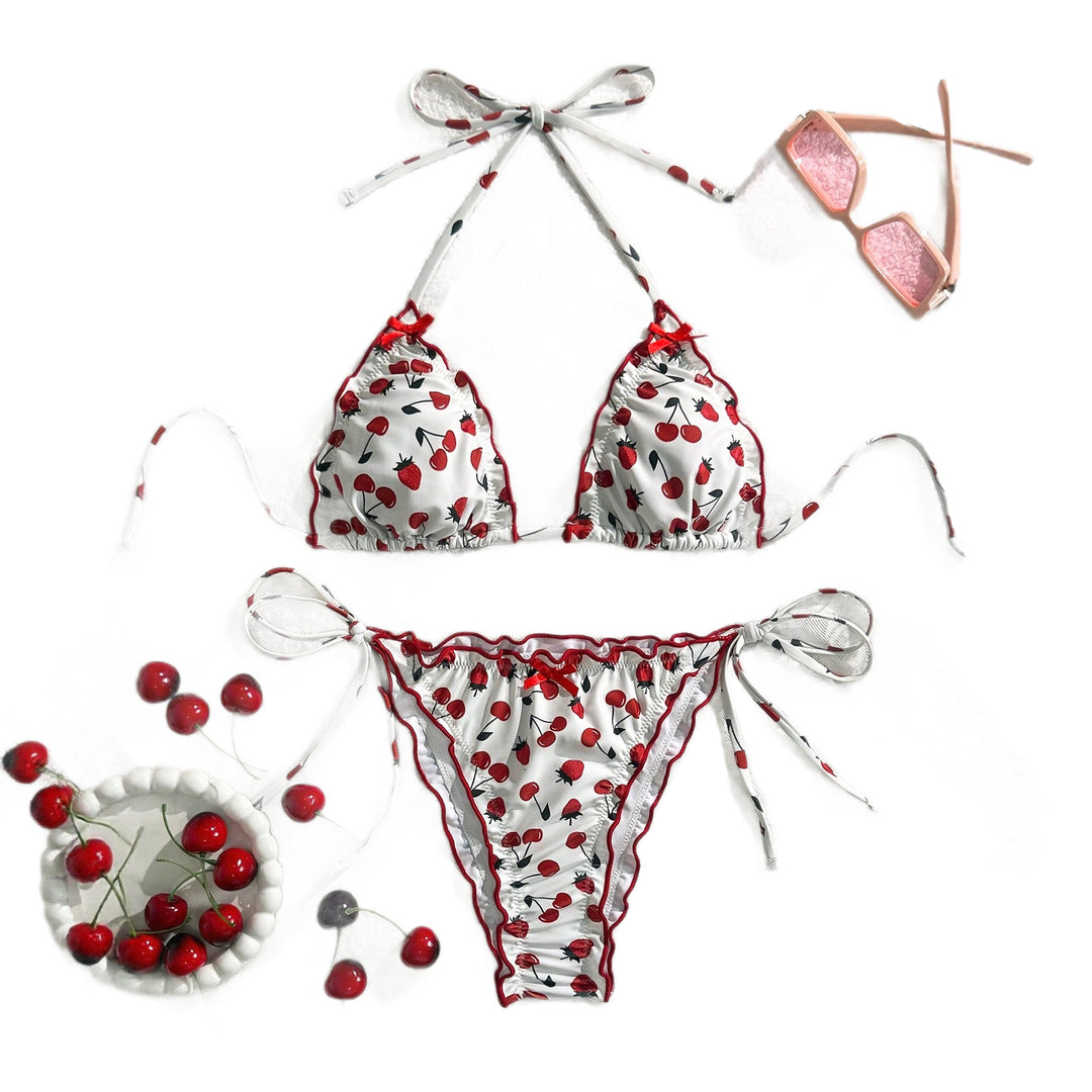 Damen Triangel-Bikini mit verspieltem Kirschmuster Drune