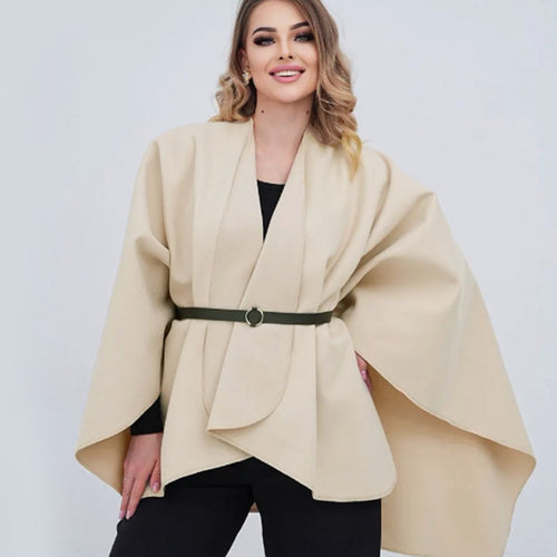 Damen Oversize-Capeponcho mit Wickeloptik und V-Ausschnitt Drune