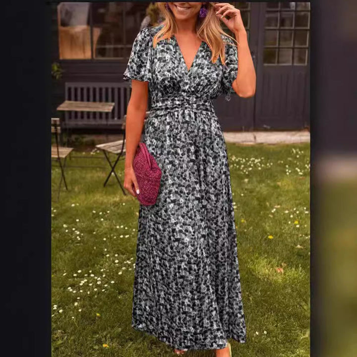 Damen Maxikleid mit floralem Muster und raffinierten Ärmeln Drune