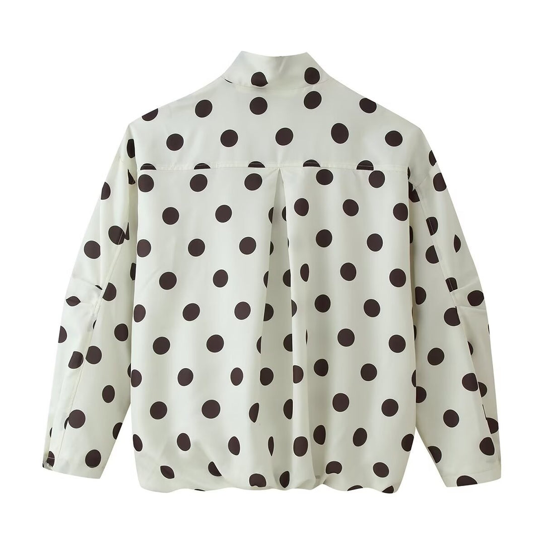 Damen Gepunktete Windbreaker-Blousonjacke mit Stehkragen, verdecktem Reißverschluss und Kordelzugsaum Drune
