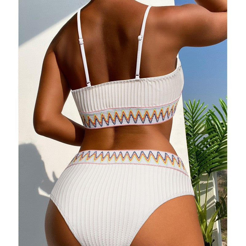 Damen Hoch geschnittener Bikini mit sportlichem Oberteil und kreativem Design Drune