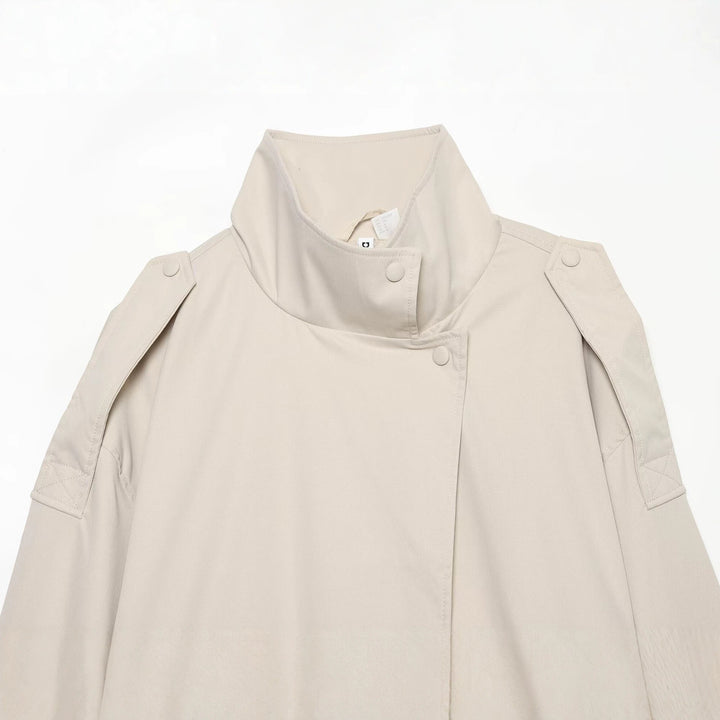 Damen Kurz geschnittene Trench-inspirierte Jacke mit hohem Stehkragen und Taillengürtel Drune