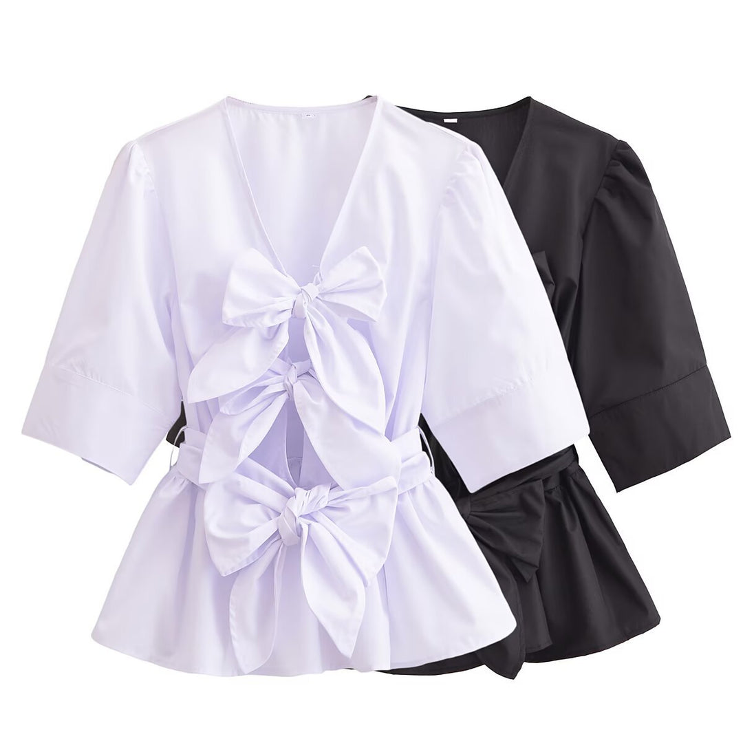 Damen elegante Bluse mit Schleifendetails Drune