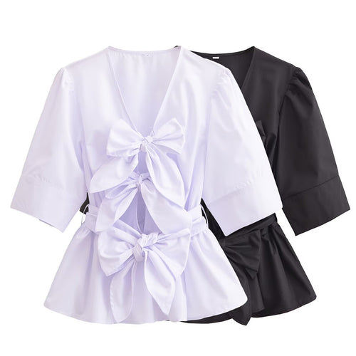 Damen elegante Bluse mit Schleifendetails Drune