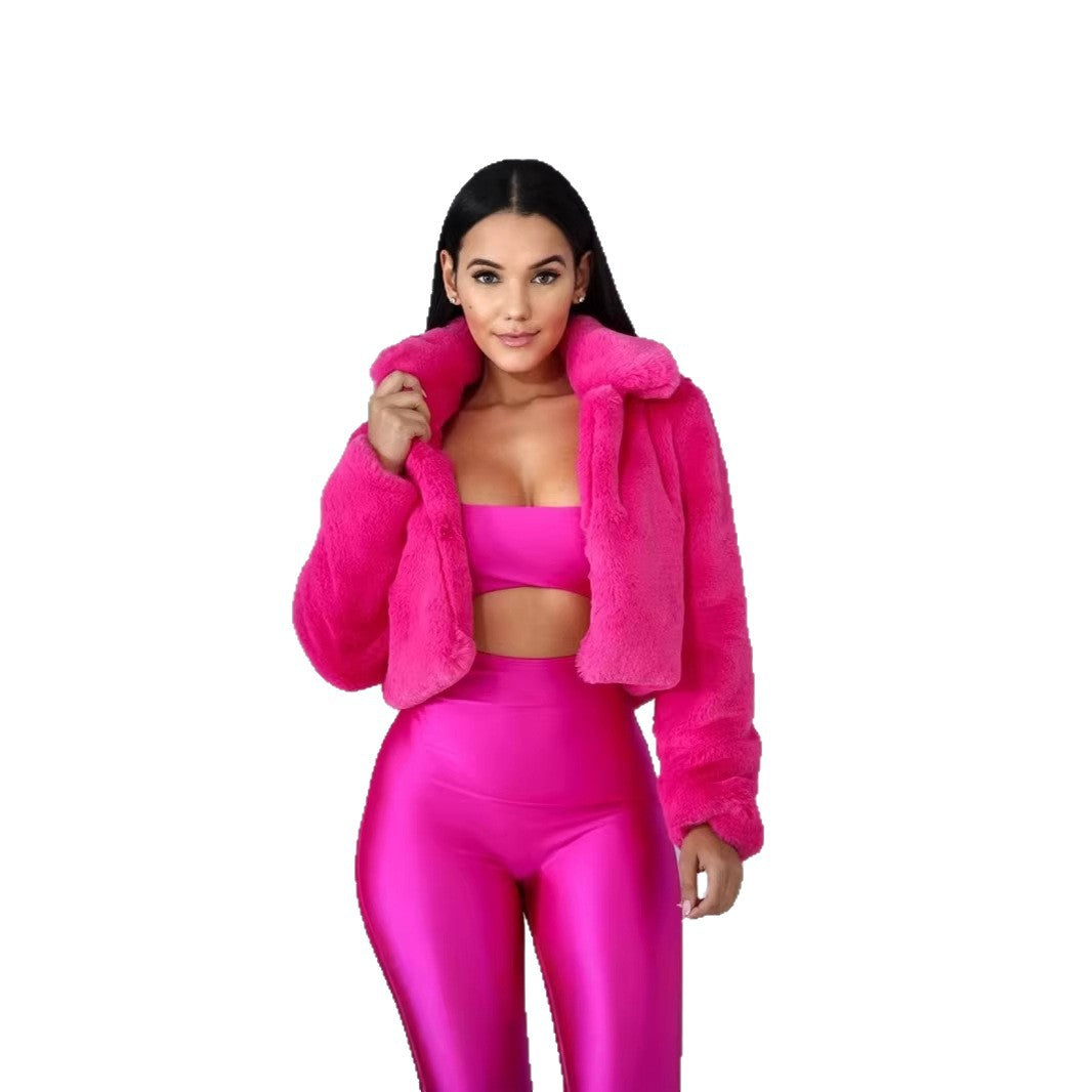 Damen Cropped Kunstpelz‑Blouson mit tailliertem Schnitt, Stehkragen und weichem Teddy‑Finish Drune
