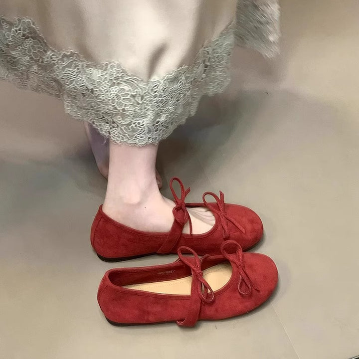 Damen Ballerinas aus weichem Wildleder mit zartem Schleifenverzierung Drune