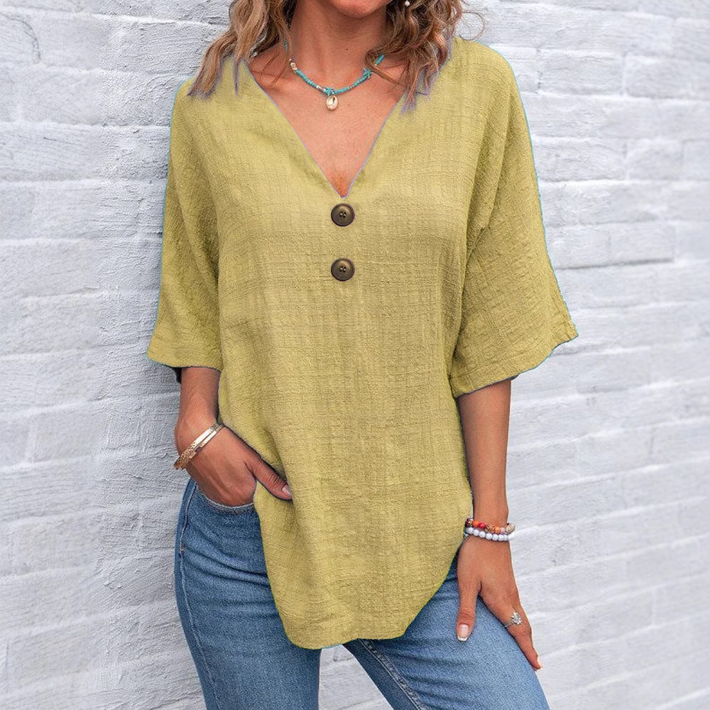 Damen V-Ausschnitt Bluse mit Knopfdetails Drune