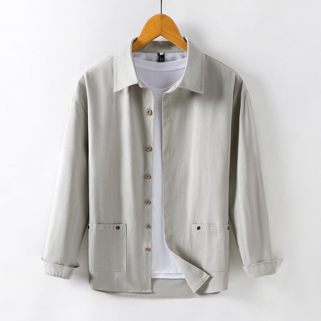 Herren Leichtes Overshirt‑Hemdjacke aus Leinenmix mit aufgesetzten Taschen Drune