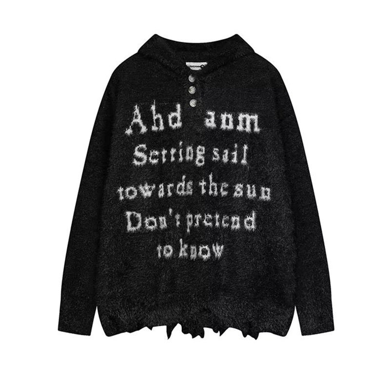 Damen Gemütlicher Oversized-Pullover mit Knopfleiste und grafischem Motiv Drune