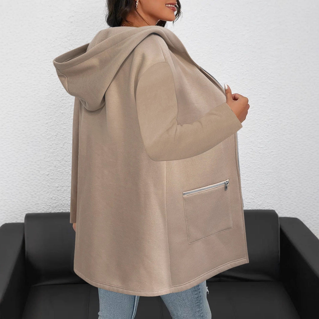 Damen Longline Oversize-Jacke mit durchgehendem Reißverschluss und Zipper-Taschen Drune