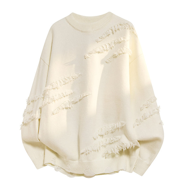 Damen Oversized Strickpullover mit Fransen