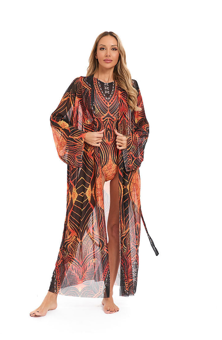 Damen eleganter transparenter Strandkimono mit floralem Design Drune