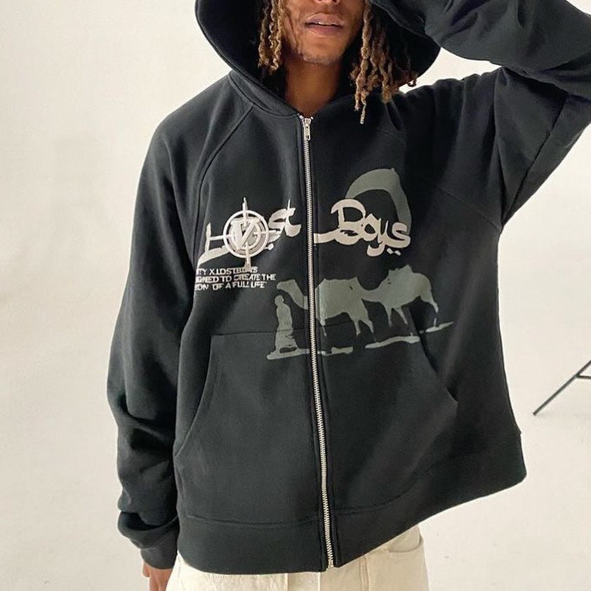 Damen nan Kapuzenjacke mit durchgehendem Reißverschluss und Rippenherz-Print Drune