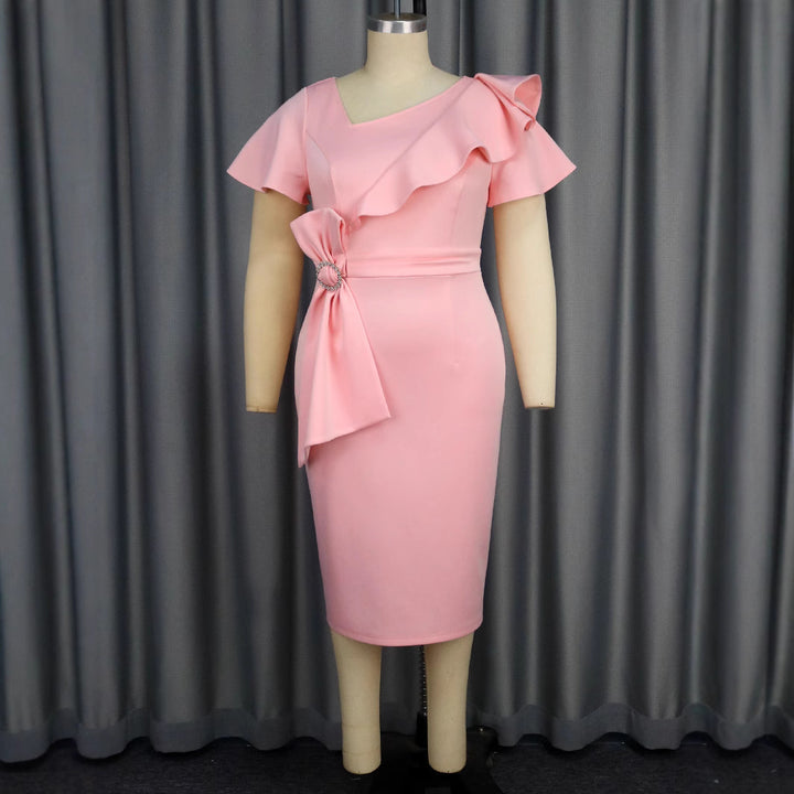 Damen Figurbetontes Kleid mit Rüschendetails und Taillengürtel Drune