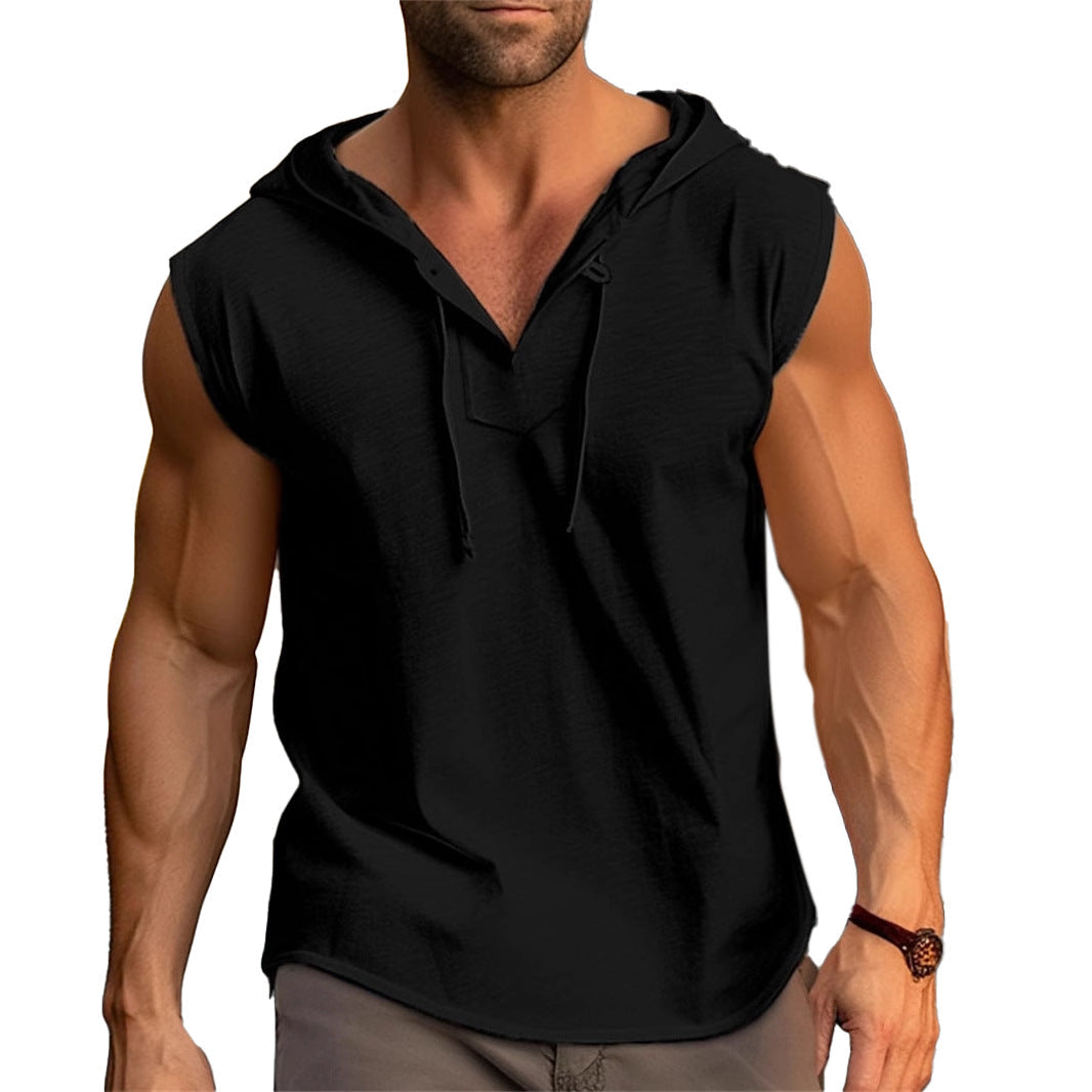 Herren ärmelloses Trainingsshirt mit praktischem Kapuzen-Design Drune