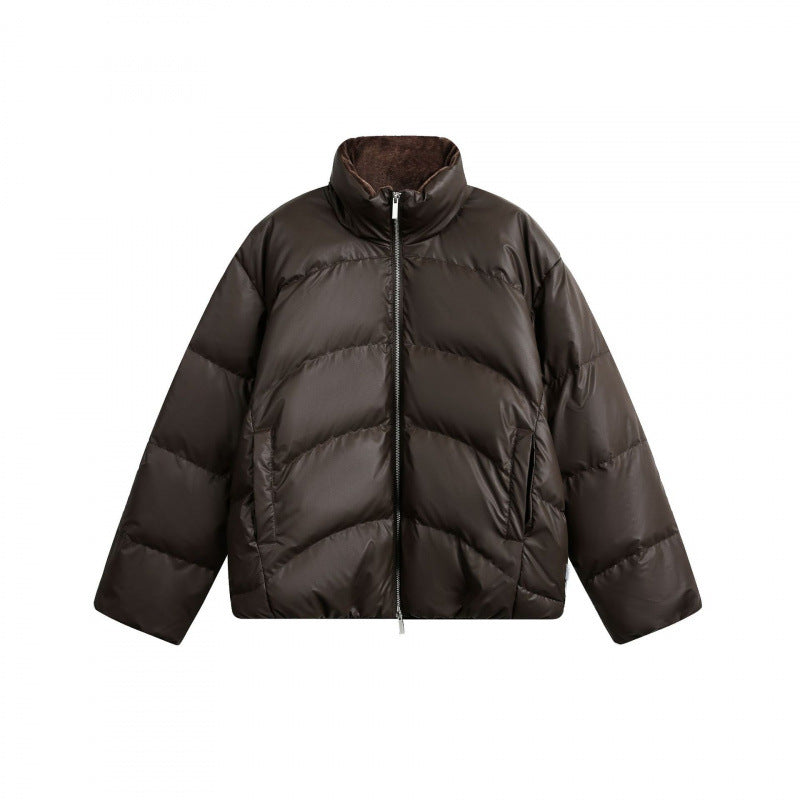 Damen Gekürzte wattierte Boxy‑Jacke mit hohem Stehkragen und Teddyfutter Drune