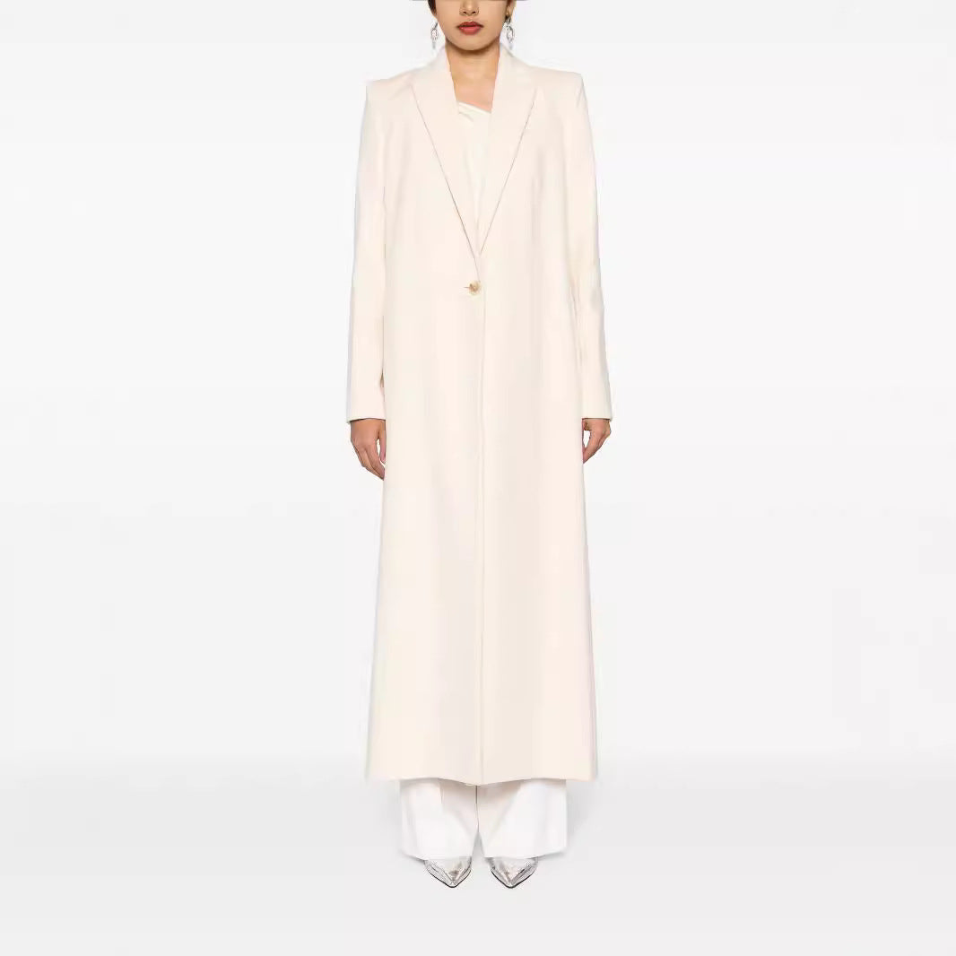 Damen Longline Wollmantel mit Ein-Knopf-Verschluss und tailliertem Revers Drune