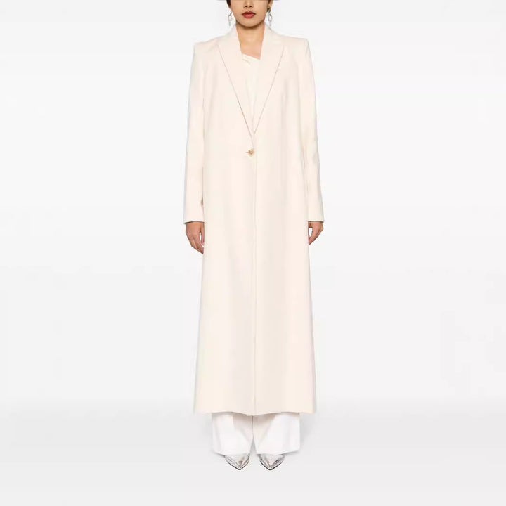 Damen Longline Wollmantel mit Ein-Knopf-Verschluss und tailliertem Revers Drune