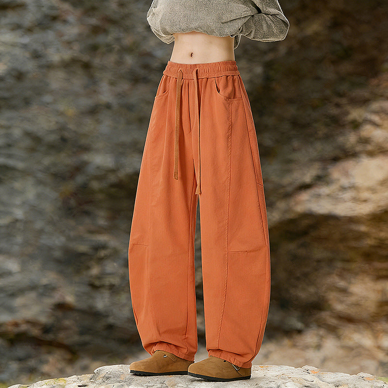 Damen Oversize Cargo-Hose aus Baumwollmix mit hohem Elastikbund und Beinbündchen Drune
