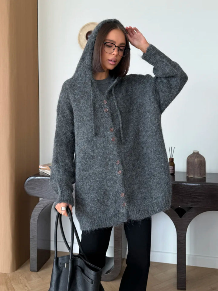 Damen Modische Strickjacke mit Kapuze Drune