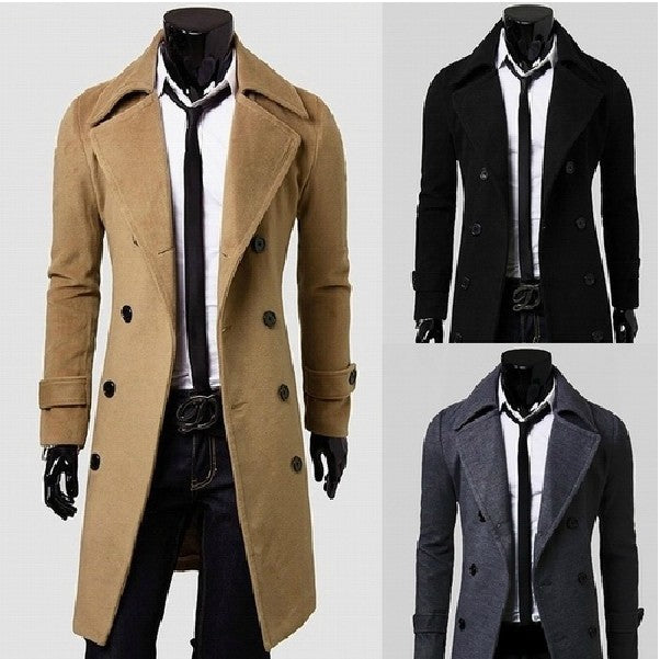 Herren nan eleganter doppelreihiger Mantel mit schmaler Taillierung und breitem Revers Drune