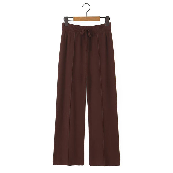 Damen weite Strickhose mit hoher Taille, sichtbarer Bügelfalte und Kordelzugbund Drune