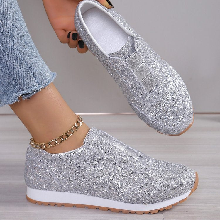 Damen  glitzernde Slippersneaker mit elastischer Zungenblende gepolsterter Innensohle und rutschfester Profilsohle Drune