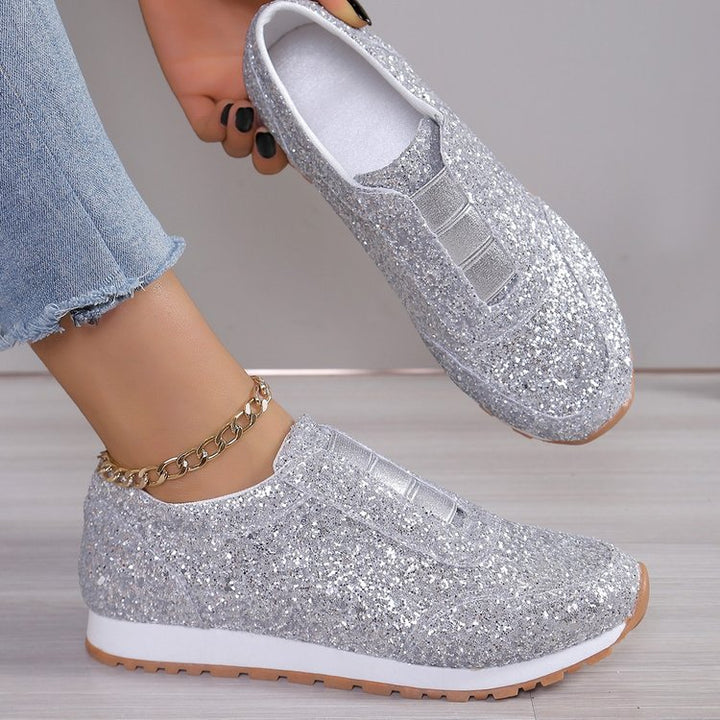 Damen  glitzernde Slippersneaker mit elastischer Zungenblende gepolsterter Innensohle und rutschfester Profilsohle Drune