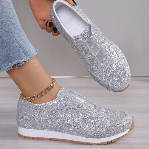 Damen  glitzernde Slippersneaker mit elastischer Zungenblende gepolsterter Innensohle und rutschfester Profilsohle Drune