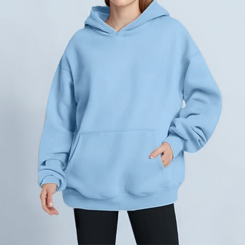Damen nan extraweites Boxy-Kapuzenpullover mit tiefer Schulterpassform, Känguru-Eingrifftasche und angerauter Innenseite Drune