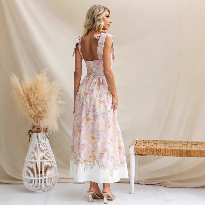 Damen Maxikleid mit verspielten Trägern und floralem Druck Drune
