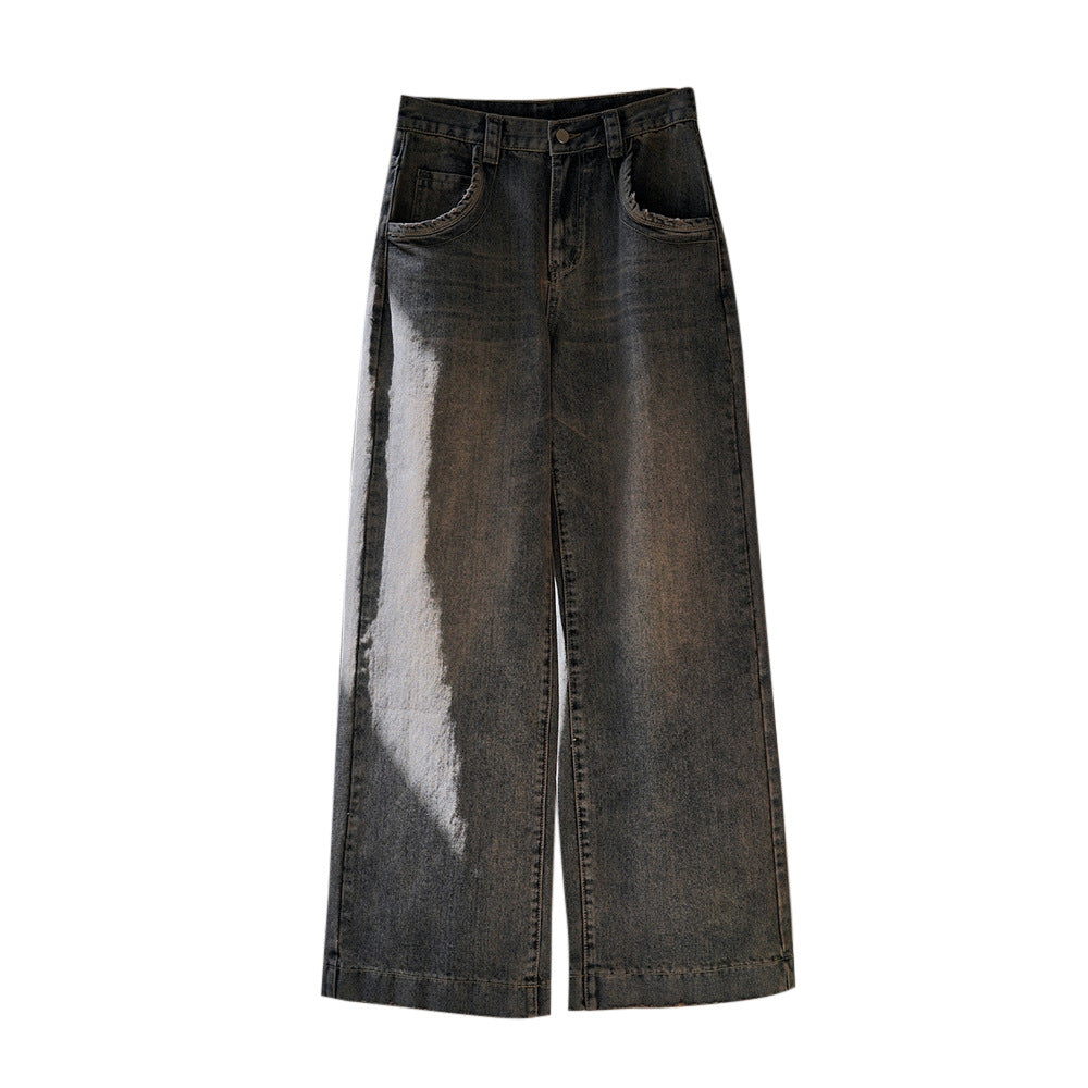 Damen Weite High‑Waist Denim‑Baggy‑Jeans mit extra langem Bein und verwaschener Used‑Optik Drune