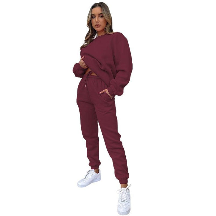 Damen nan zweiteiliges Cozy-Loungewear-Set mit Oversize-Rundhals und hochgeschnittener Jogginghose mit Kordelzug Drune