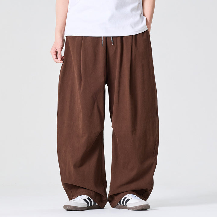 Herren Weite Relaxed-Fit Stoffhose mit Tunnelzug und Bundfalten Drune