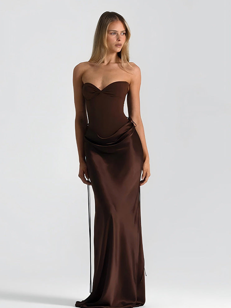 Damen elegantes figurbetontes Abendkleid mit raffiniertem Rüschendesign und verstellbaren Trägern Drune