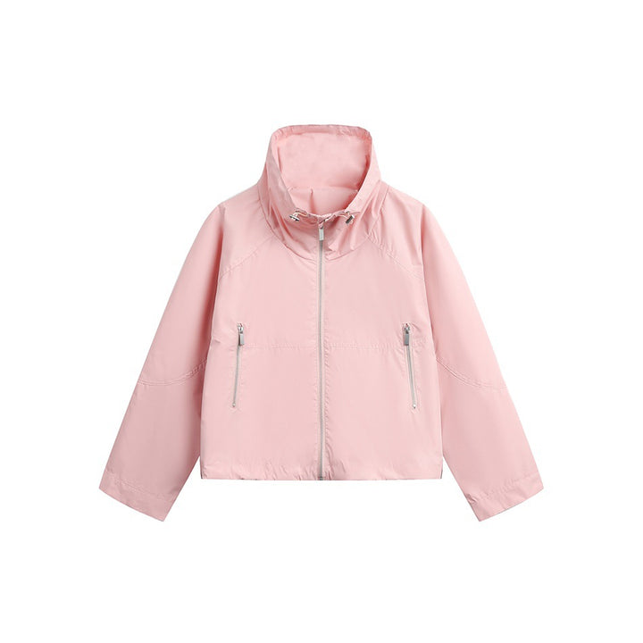 Damen Leichte Cropped Übergangsjacke mit hohem Stehkragen und Reißverschlusstaschen Drune