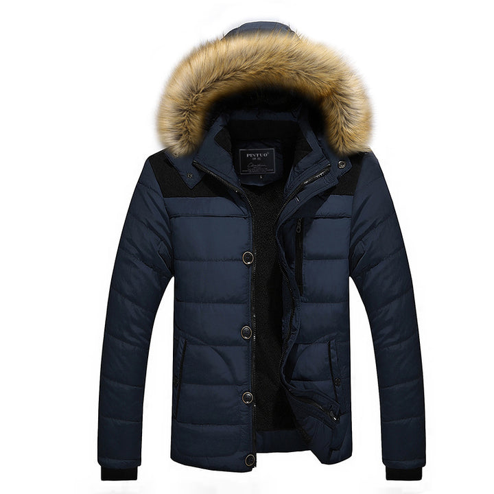 Herren wattierter Parka mit abnehmbarer Kunstfellkapuze und Thermofutter Drune