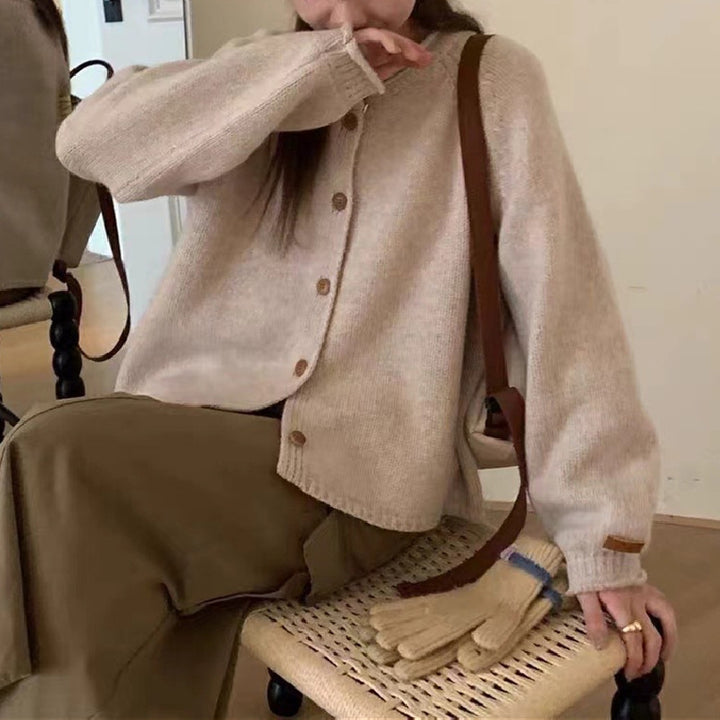 Damen komfortabler Strickcardigan mit knopfbarem Verschluss und lässigem Stil Drune