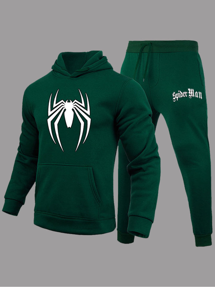 Herren Sportliches Kapuzenpullover und Jogginghose Set mit auffälligem Spider-Motiv Drune