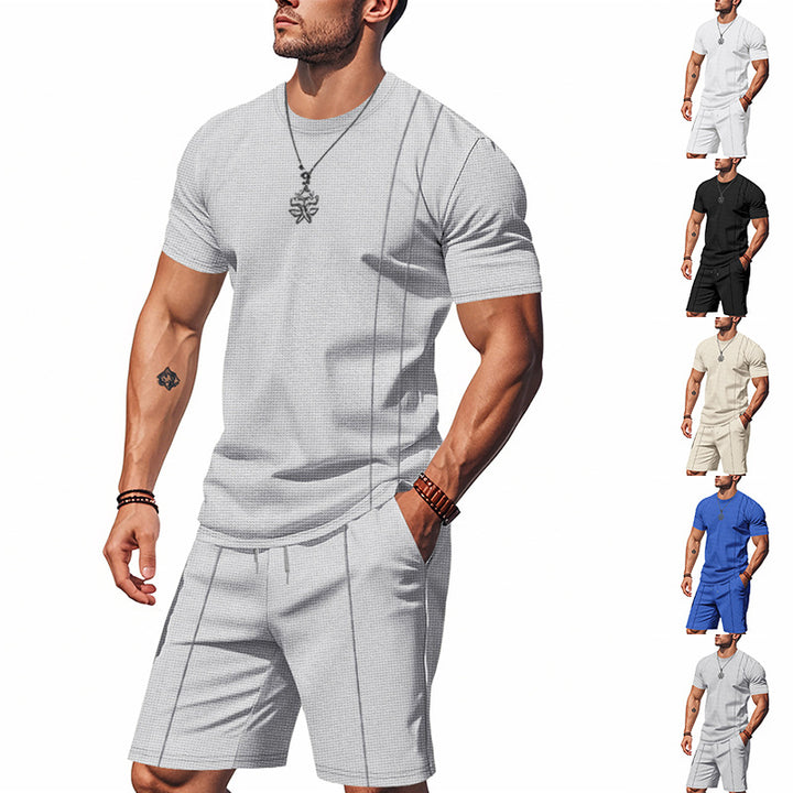 Herren nan urbanes Waffel-Jersey-Ensemble mit kontrastierenden Ziernähten und lockerer Bermuda-Passform Drune