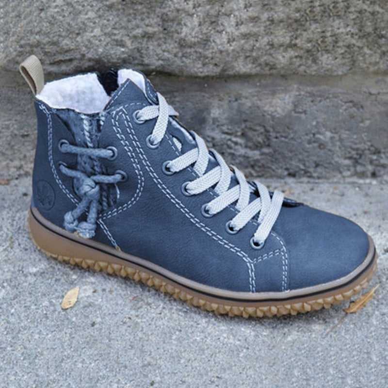 Damen High-Top Sneaker-Boot mit seitlichem Reißverschluss, dekorativem Knöchelriemen und profilierter Gummisohle Drune