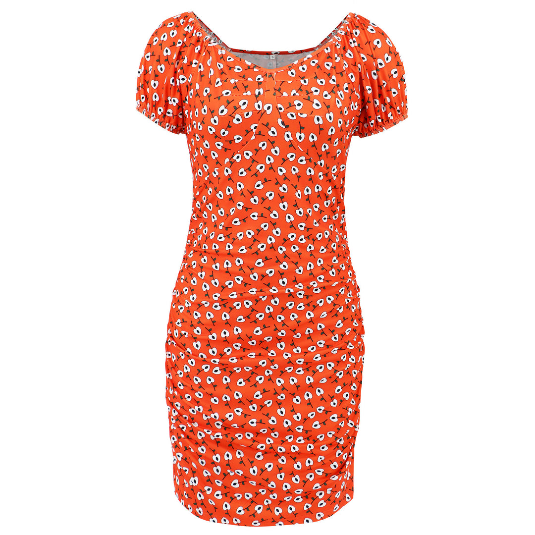 Damen Blütenmuster Mini-Kleid mit Puffärmeln Drune