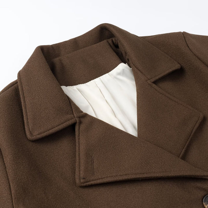 Damen Kurz Doppelreihiger Wollmix-Peacoat mit weitem Revers Drune