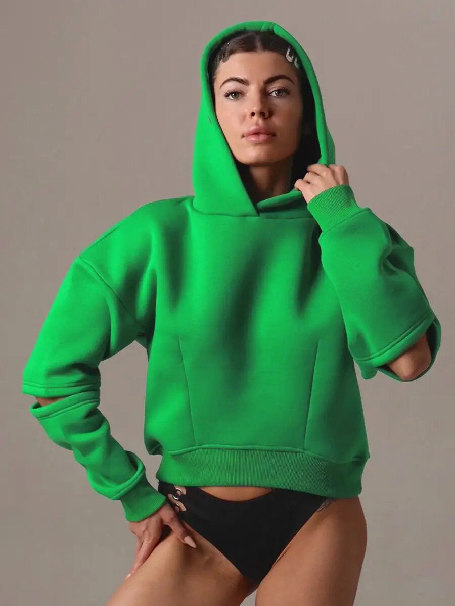 Damen Modischer cropped Hoodie mit Kapuze und lässigem Schnitt Drune