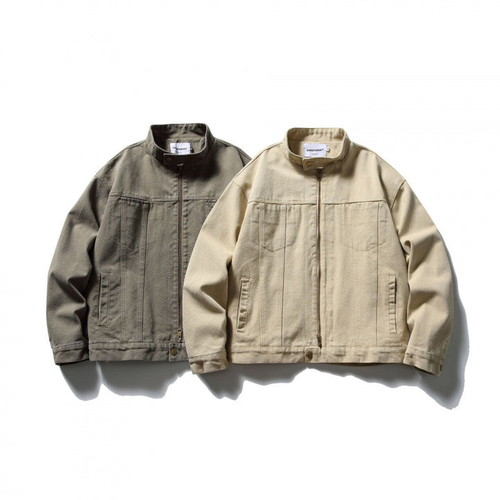 Herren Boxy Canvas-Jacke mit Stehkragen, Reißverschluss und Nahtpaneelen Drune