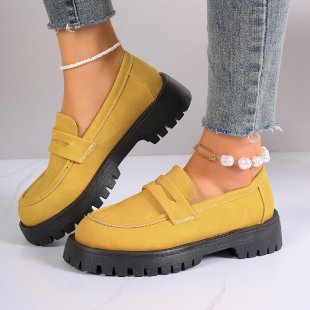 Damen nan robuste Plateau-Loafer mit profilstarker Gummilaufsohle und dekorativem Sattelriemen Drune