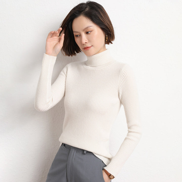 Damen Taillierter Feinstrick-Rollkragenpullover mit feiner Rippenstruktur und Kaschmir-Optik Drune